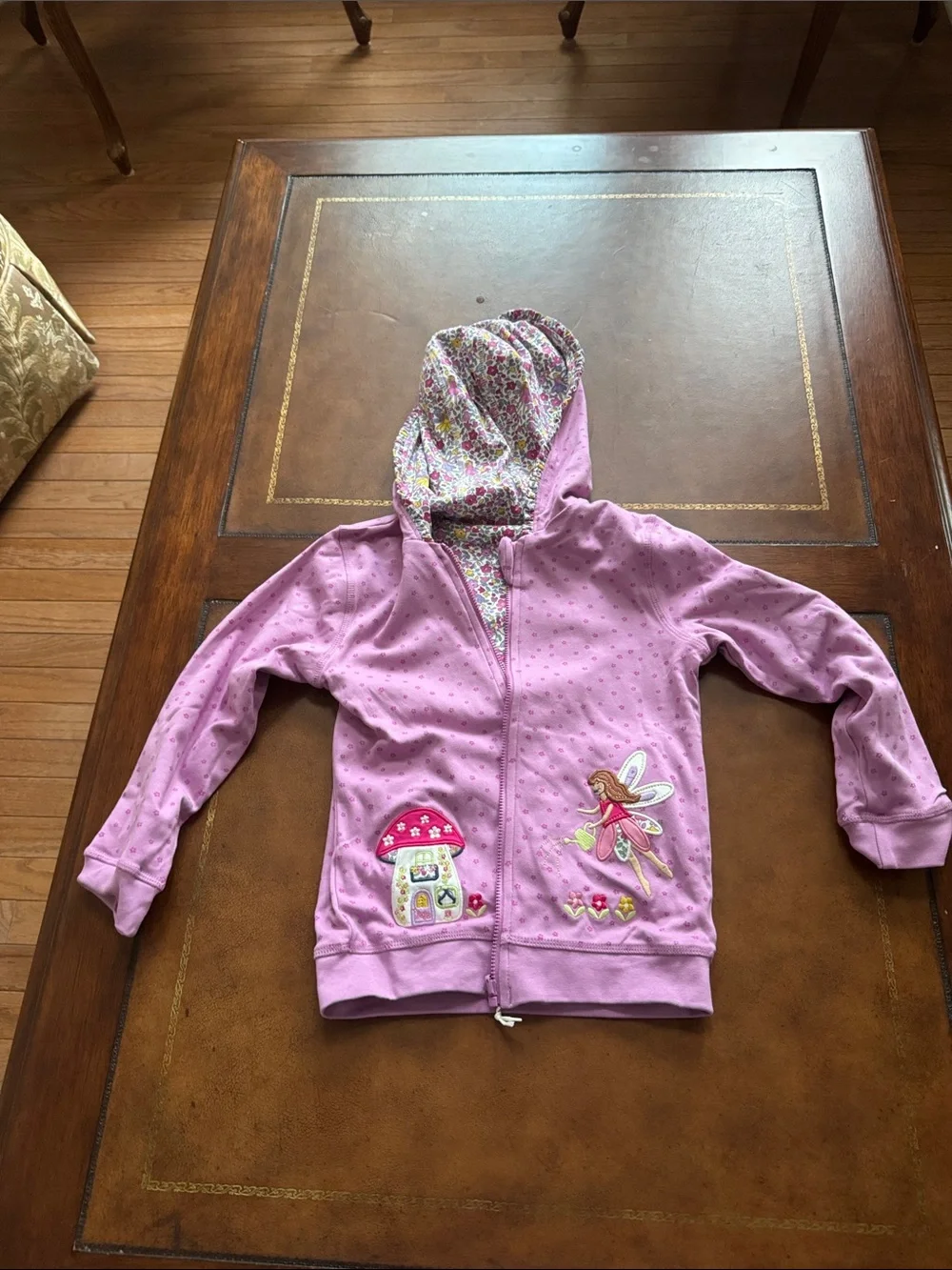 JoJo Maman Bébé Purple Fairy & Toadstool Appliqué Reversible Hoodie